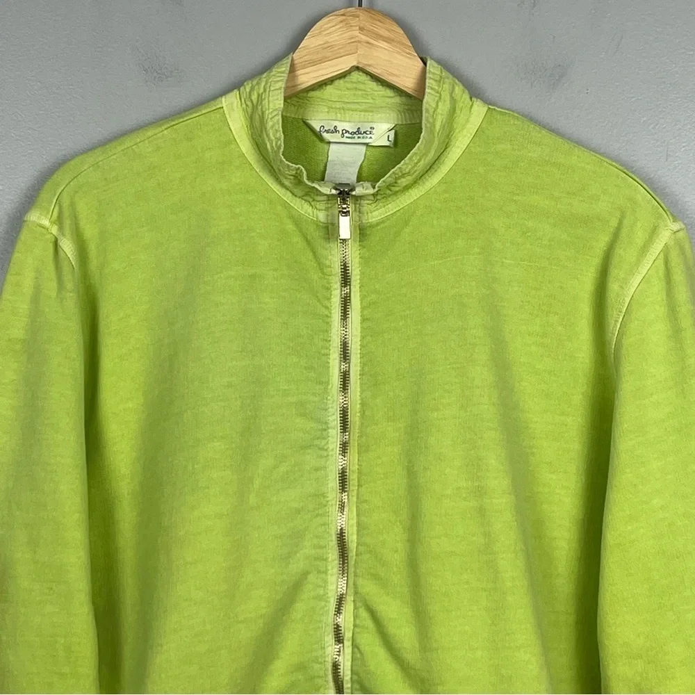 Fresh Priduce lime green mandarin collar zip front lightweight jacket, large.